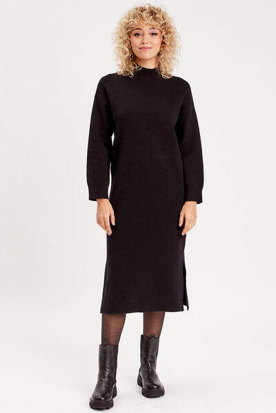 Robe pull longue moulante noir femme