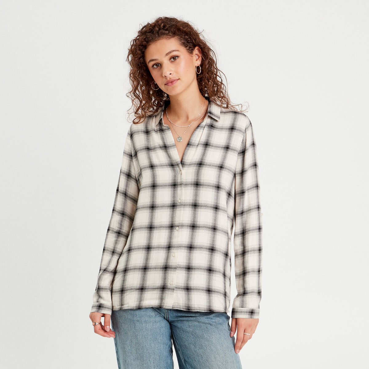Chemise manches longues ecru femme