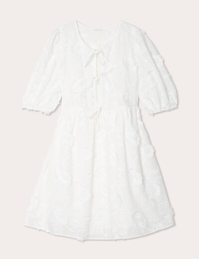 Robe évasée brodée blanc femme