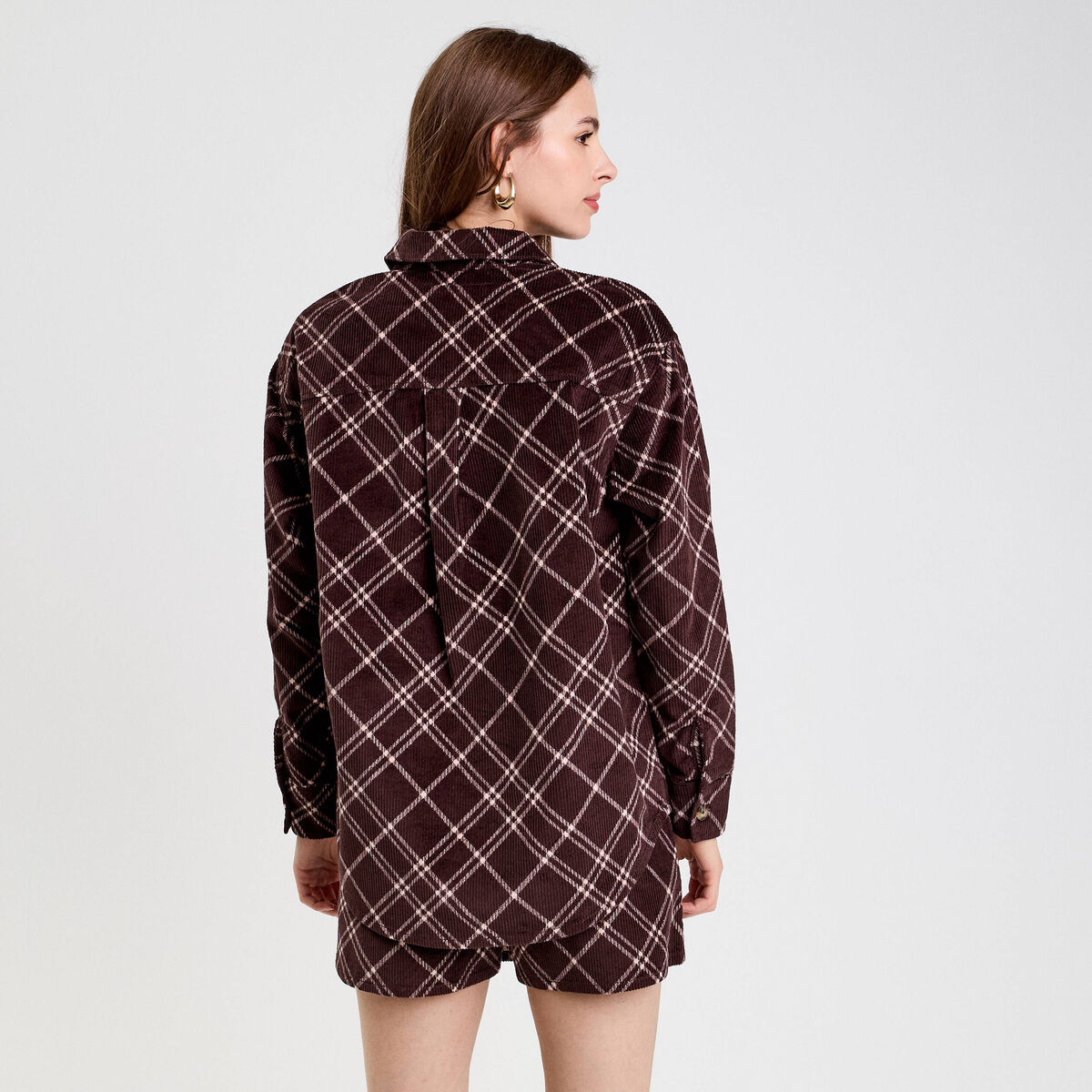 Chemise oversize en velours marron chocolat femme
