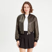 Veste bomber simili cuir noir femme