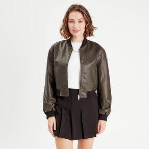 veste bomber simili cuir noir femme Veste bomber simili cuir noir femme