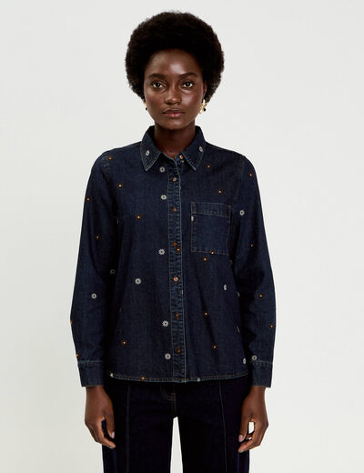 Chemise en jean brod&eacute;e denim brut femme