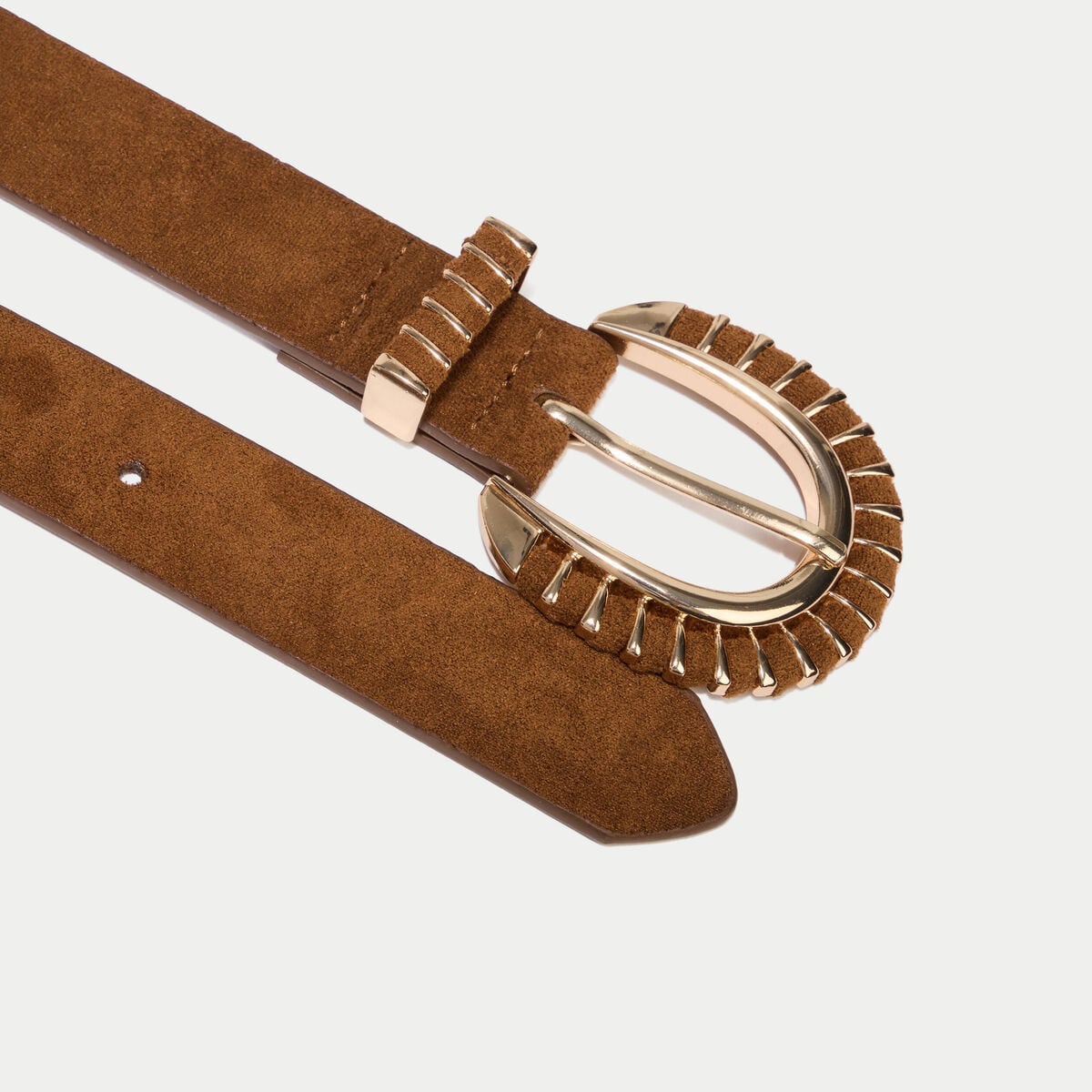 Ceinture large aspect daim camel femme