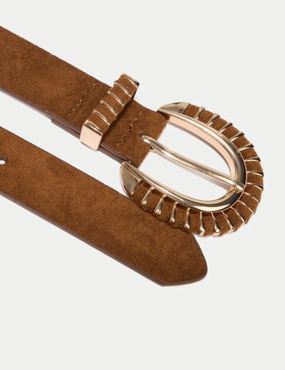 Ceinture large aspect daim camel femme