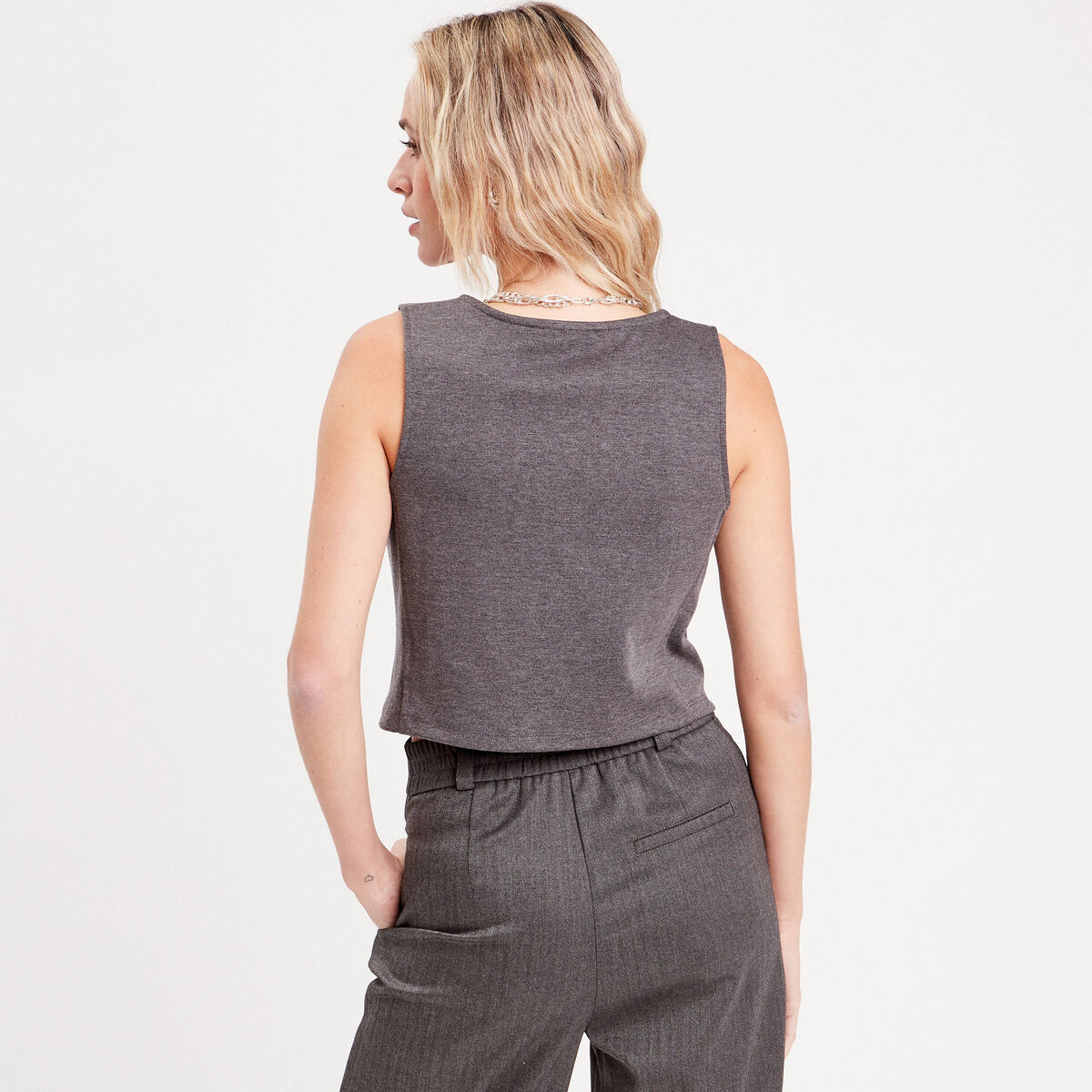 Veston sans manches gris clair femme