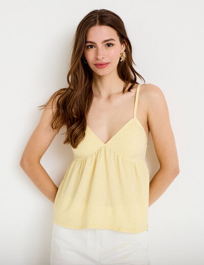 Top fines bretelles avec studs jaune pastel femme