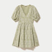 Robe droite courte col v manches courtes vert femme