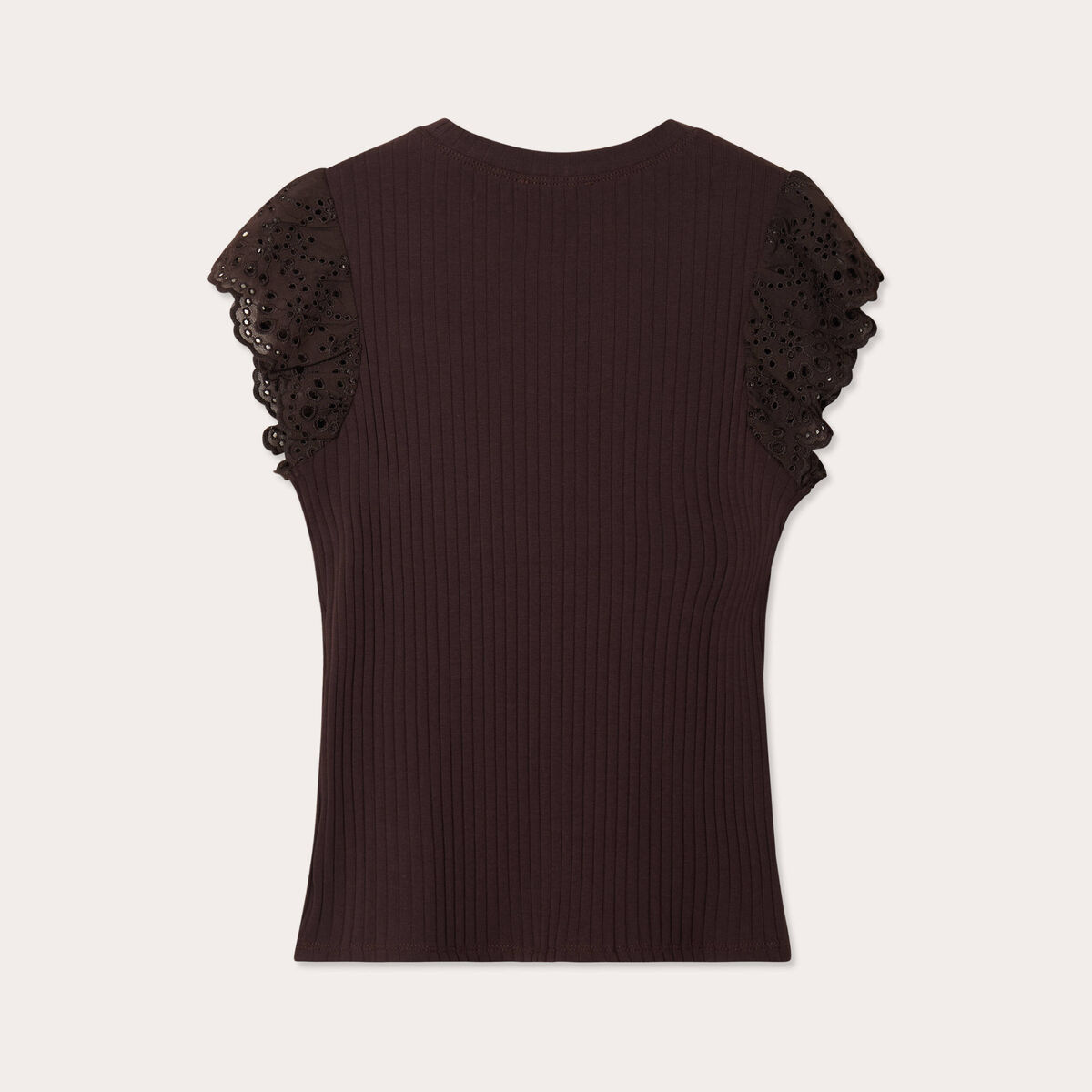 T-shirt manches courtes côtelé marron foncé femme