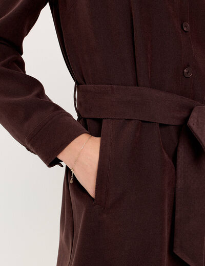 Robe droite courte col chemise daim marron foncé femme