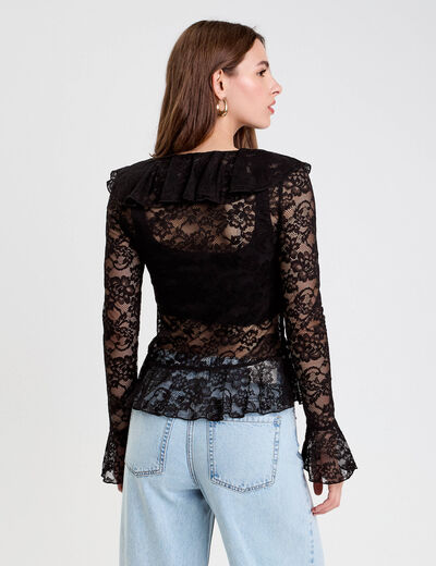 Blouse ajustée col V dentelle noir femme