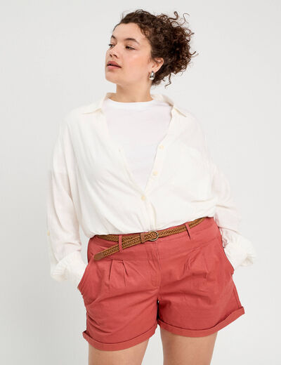Short chino ceinturé vieux rose femme