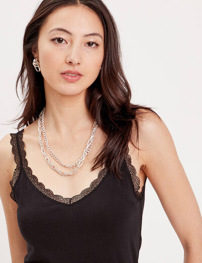 Débardeur liserés dentelle noir femme
