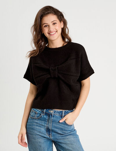 Pull dos devant détail noeud noir femme