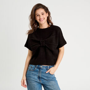 pull dos devant detail noeud noir femme Pull dos devant détail noeud noir femme