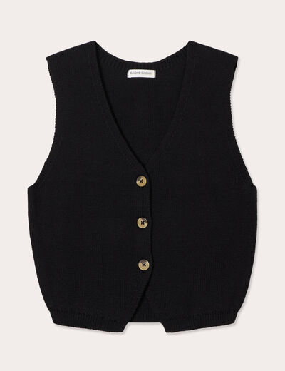 Gilet sans manches col en V noir femme