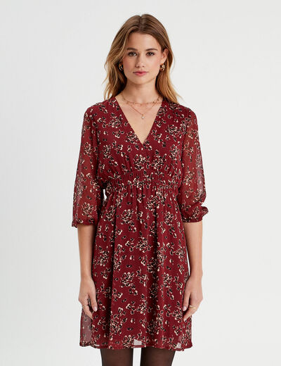 Robe évasée manches 3/4 bordeaux femme
