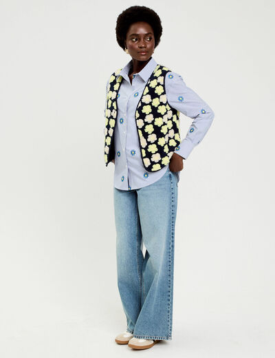 Gilet sans manches &agrave; motif effet polaire bleu marine femme