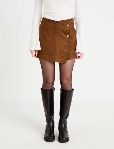 Jupe-short courte aspect daim marron femme
