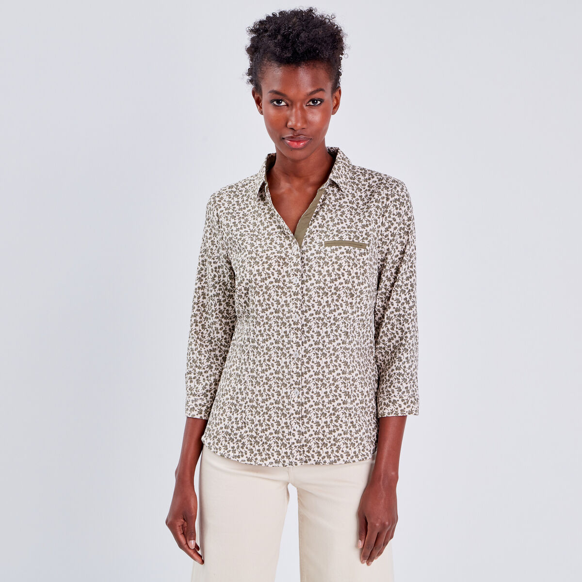 Blouse manches 3/4 vert kaki femme
