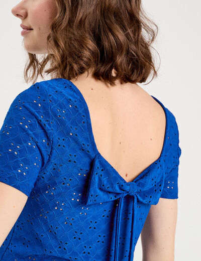 T-shirt broderie anglaise bleu electrique femme
