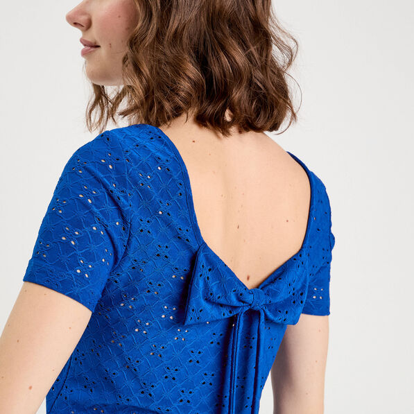 T-shirt broderie anglaise bleu electrique femme