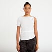 Top one shoulder pliss&eacute; manches courtes ecru femme