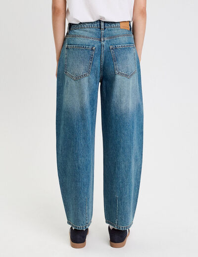 Jean barrel cropped taille standard denim double stone femme