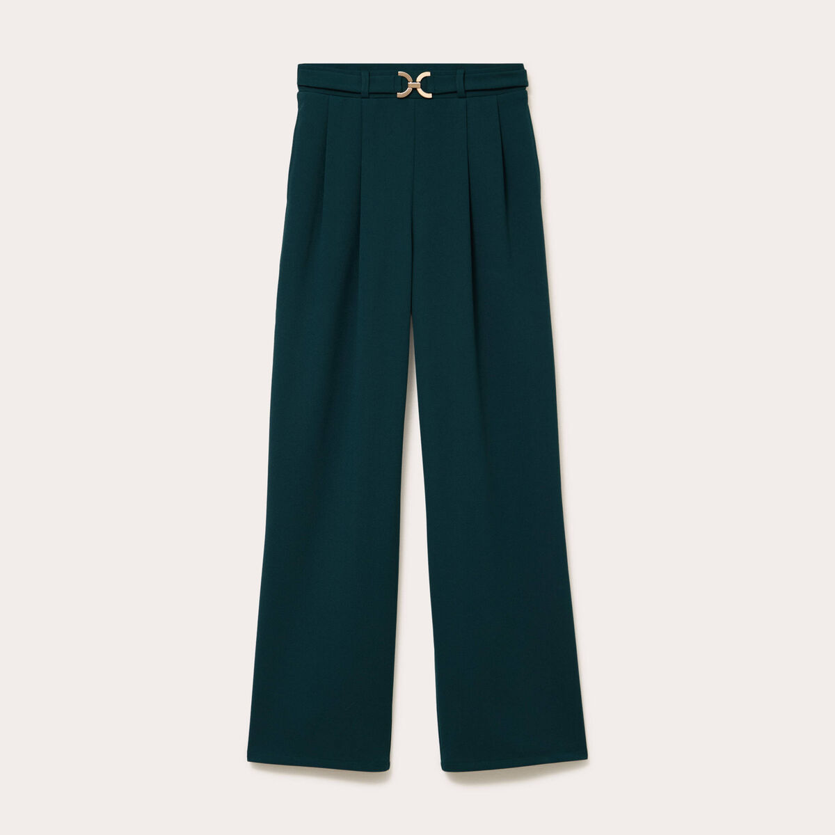 Pantalon large ceinture bijou vert fonc&eacute; femme