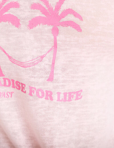 T-shirt droit cropped manches courtes rose clair femme