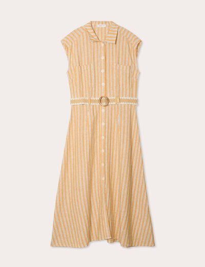 Robe chemise midi contenant du lin jaune femme
