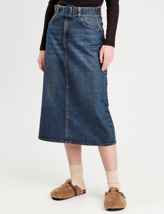 Jupe midi trapèze en jean denim dirty femme