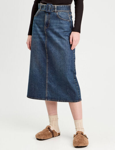 Jupe midi trapèze en jean denim dirty femme