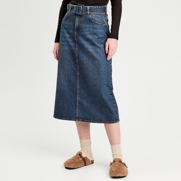 jupe midi trapeze en jean denim dirty femme Jupe midi trapèze en jean denim dirty femme