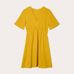 Robe évasée taille élastiquée jaune citron femme
