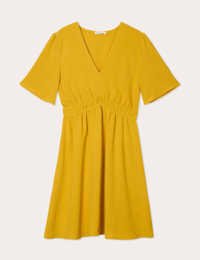 Robe évasée taille élastiquée jaune citron femme