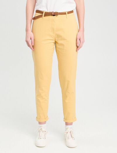 Pantalon chino 7/8ème jaune clair femme
