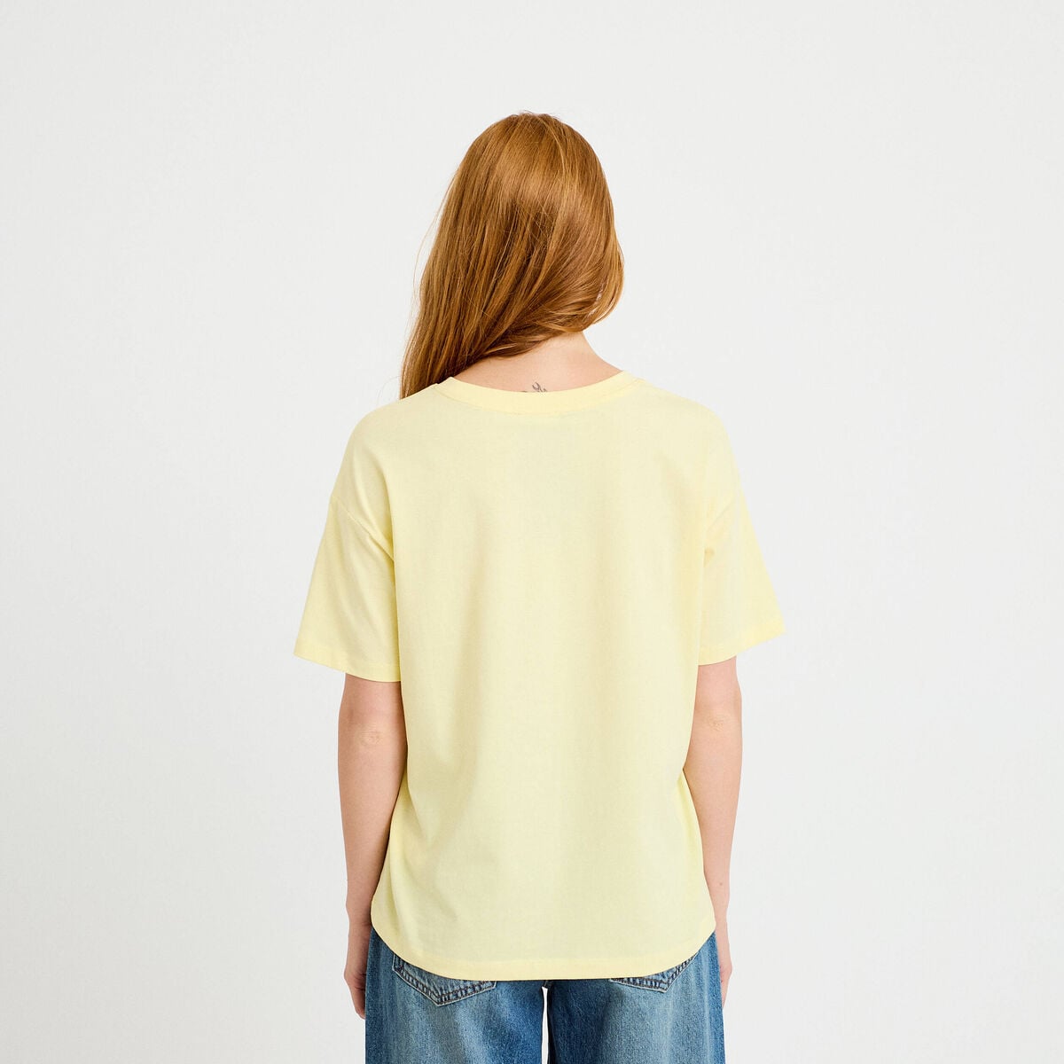 T-shirt col rond manches courtes jaune pastel femme