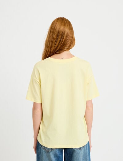 T-shirt col rond manches courtes jaune pastel femme