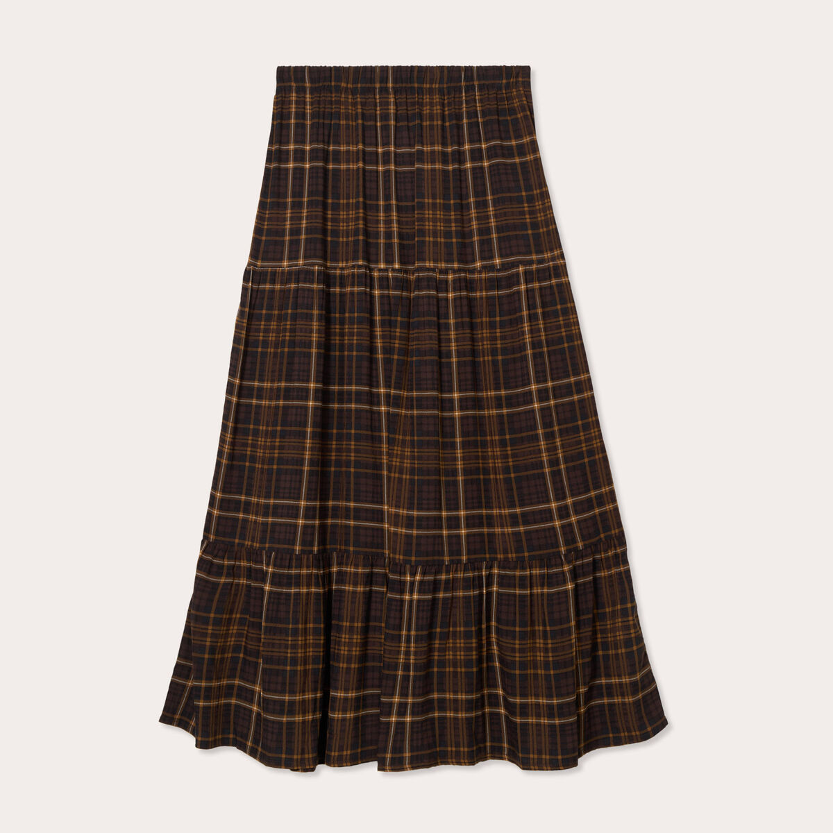 Jupe longue évasée marron foncé femme