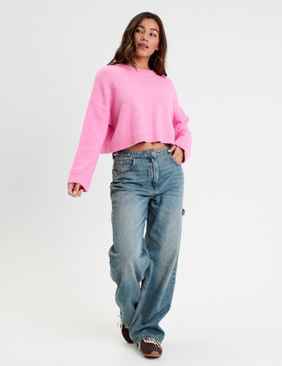Pull cropped manches longues rose femme