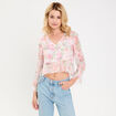 Blouse bi-mati&egrave;re oversize col v blanc femme