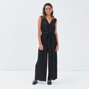 Combinaison pantalon plissée noir femme