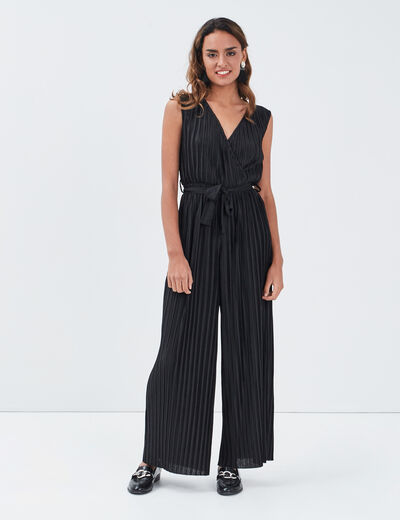 Combinaison pantalon plissée noir femme