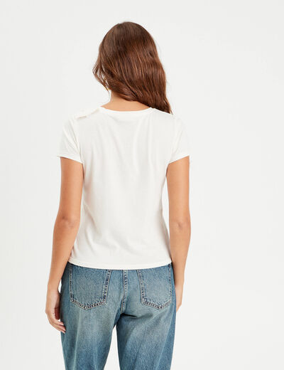 T-shirt manches courtes noeud ecru femme