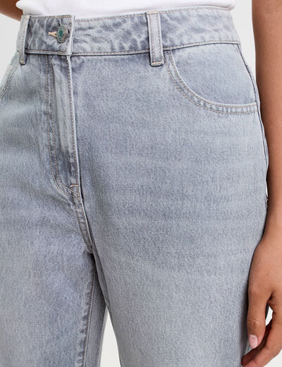 Jeans droit à revers denim gris femme