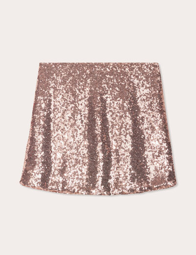 Jupe-short droite sequins rose champagne femme
