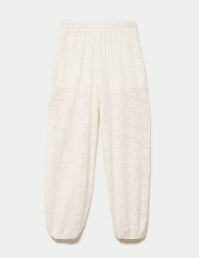 Pantalon bouffant taille standard ecru femme
