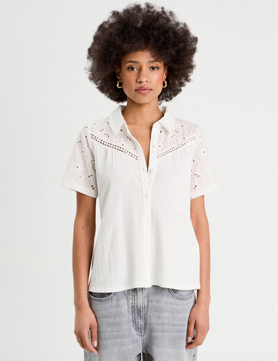 Chemise broderie anglaise ecru femme