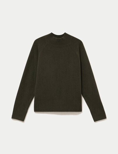 Pull col montant manches longues vert kaki femme